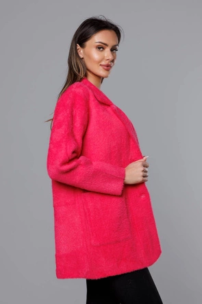 Krótka wełniana narzutka alpaka fuksja (7108-1)