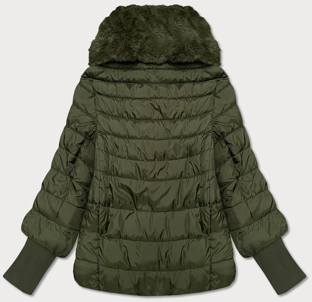 KURTKA DAMSKA Z FUTRZANYM SZALIKIEM KHAKI (1587)