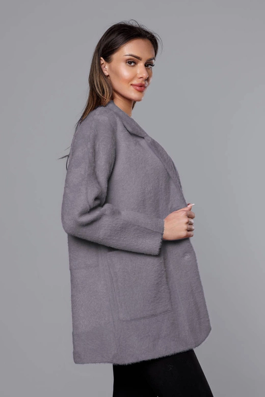 Krótka wełniana narzutka alpaka szara (7108-1)