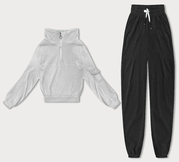 Dresowy komplet damski typu wafel jasnoszary (AMG-339A)