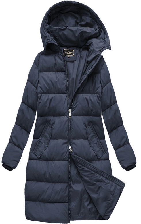 PIKOWANA KURTKA DAMSKA ZIMOWA Z KAPTUREM GRANATOWA (7790-PLUS)