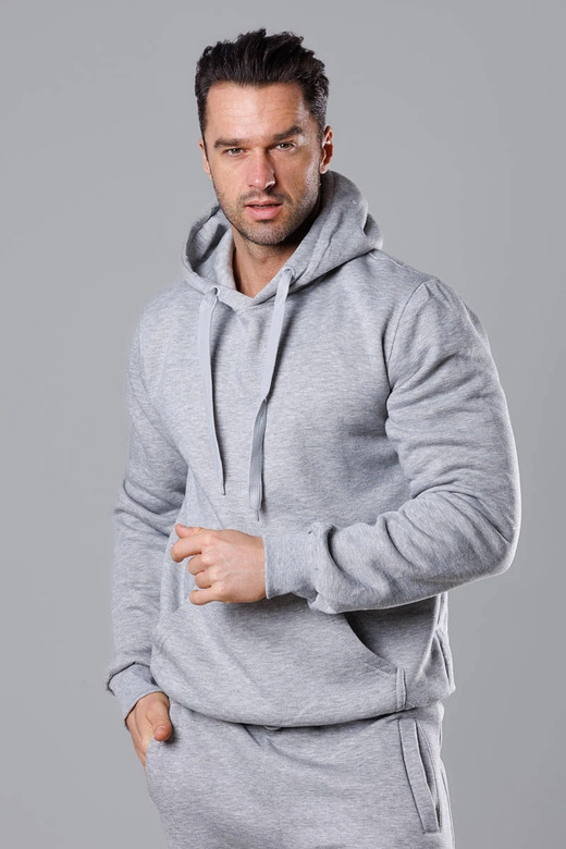 Męska bluza z kapturem jasna szara (68B2009-2)