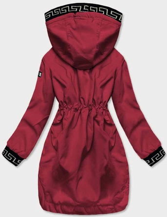 Cienka kurtka damska z ozdobną lamówką ciemna czerwona (B8142-27)