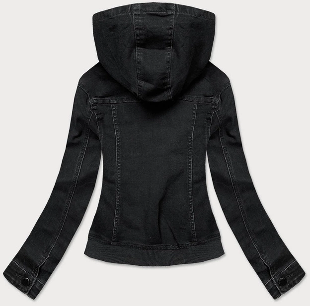 KRÓTKA KURTKA JEANSOWA DAMSKA Z KAPTUREM CZARNA (5651-K)