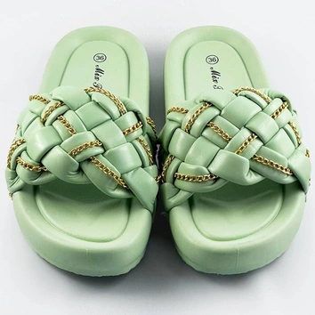 Damskie klapki plecione z łańcuszkiem zielone (ae120)