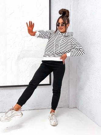 Bawełniany dres damski z bluzą w paski czarny (82173)