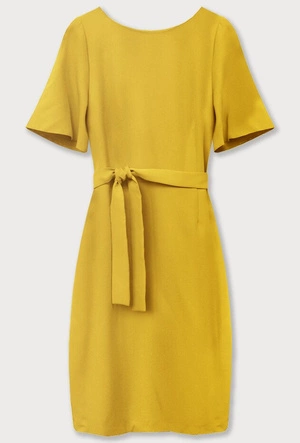 OŁÓWKOWA SUKIENKA Z PASKIEM ŻÓŁTA (313ART)
