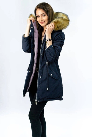 Dwustronna damska kurtka zimowa z kapturem granatowo-różowa (w213)