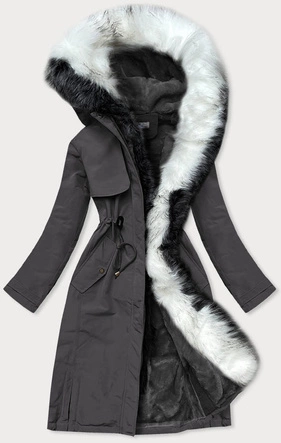 Długa zimowa damska parka bawełniana grafitowa (wm268)