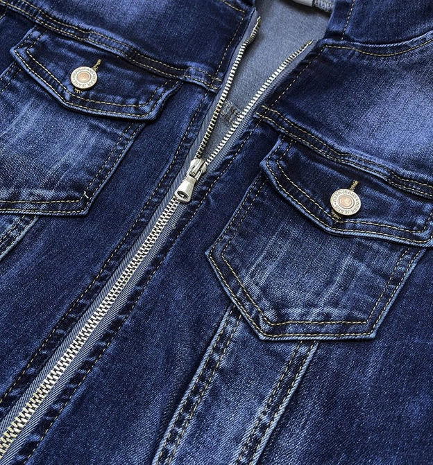 DAMSKA KURTKA JEANSOWA Z KAPTUREM GRANATOWA (5653-K)