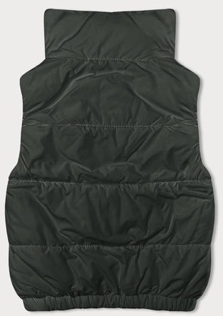 Krótki puchowy bezrękawnik damski ze stójką army (16M9092-136)