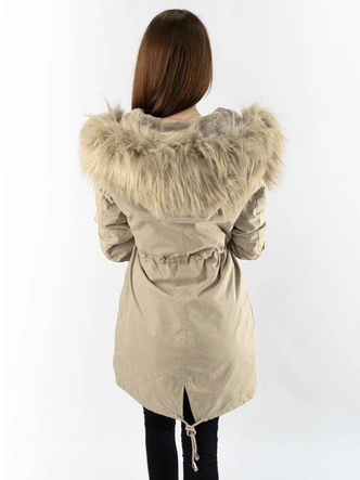 DAMSKA PARKA ZIMOWA Z PODPINKĄ I KAPTUREM BEŻOWA (7600)