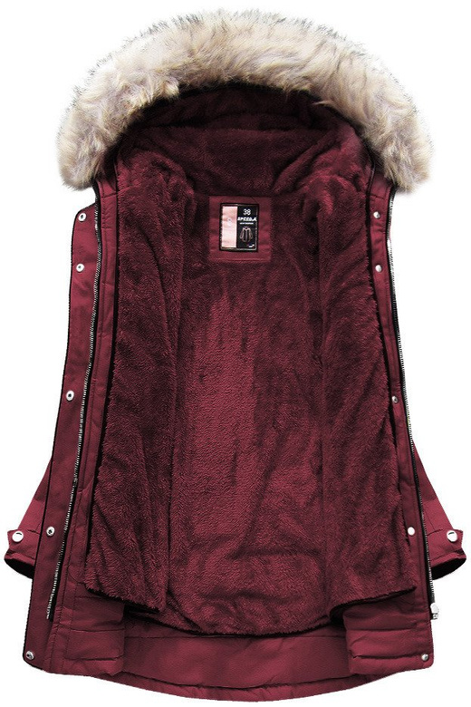 BAWEŁNIANA PARKA Z PODPINKĄ BORDOWA (W633)