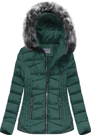 PIKOWANA ZIMOWA KURTKA DAMSKA Z KAPTUREM BUTELKOWA ZIELEŃ (B2631)
