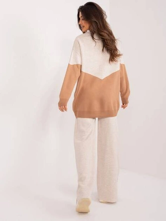 Damski komplet 2-częściowy z luźnym swetrem beż/camel (1497)