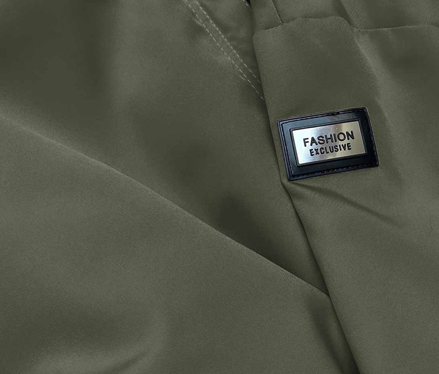 Kurtka damska z ozdobną lamówką khaki (B8139-11)