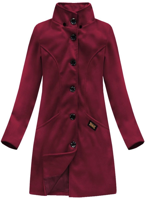 PŁASZCZ Z DOMIESZKĄ WEŁNY I KAPTUREM BORDOWY (6801)