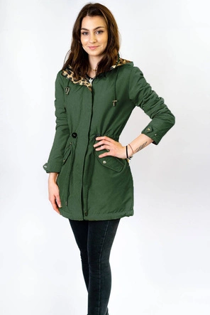 DWUSTRONNA PARKA DAMSKA Z KAPTUREM KHAKI-PANTERKA (W354)