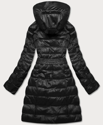 KURTKA ZIMOWA DAMSKA Z WYSOKĄ FUTRZNĄ STÓJKĄ CZARNA (J9-018)