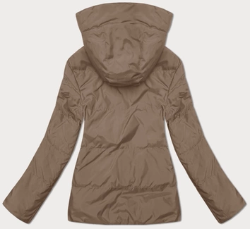 Dwustronna krótka kurtka damska z kapturem czarny-ciemny beżowy (16M2155-84)