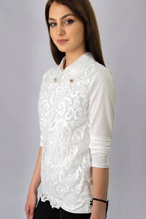 ELEGANCKA BLUZKA Z KOŁNIERZYKIEM ECRU (8522)