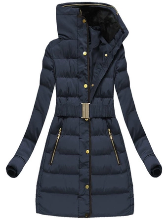 DŁUGA KURTKA ZIMOWA Z KAPTUREM GRANATOWA (7545)