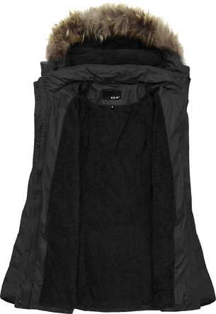 KURTKA Z EKOSKÓRY Z FUTERKIEM CZARNA (X6005X)