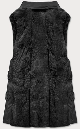 Elegancka kamizelka ekoskóra i futro czarna (br9592-101)