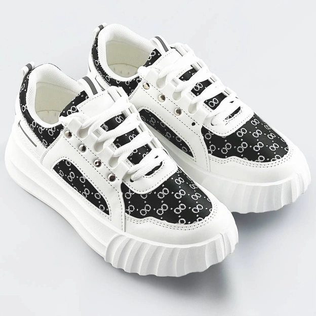 Sportowe buty damskie z ozdobnym wzorem biało-czarne (la811)