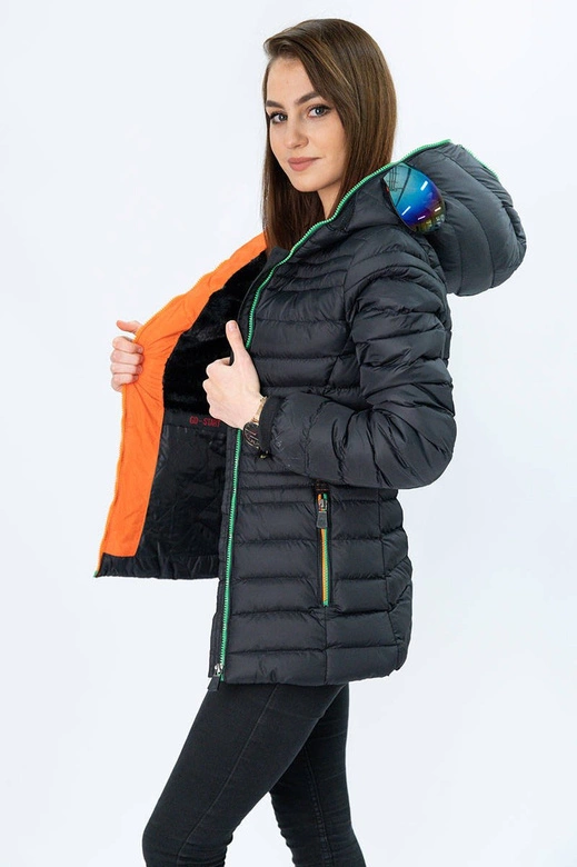 KURTKA DAMSKA ZIMOWA Z GOGLAMI CZARNO-POMARAŃCZOWA (CX582W)