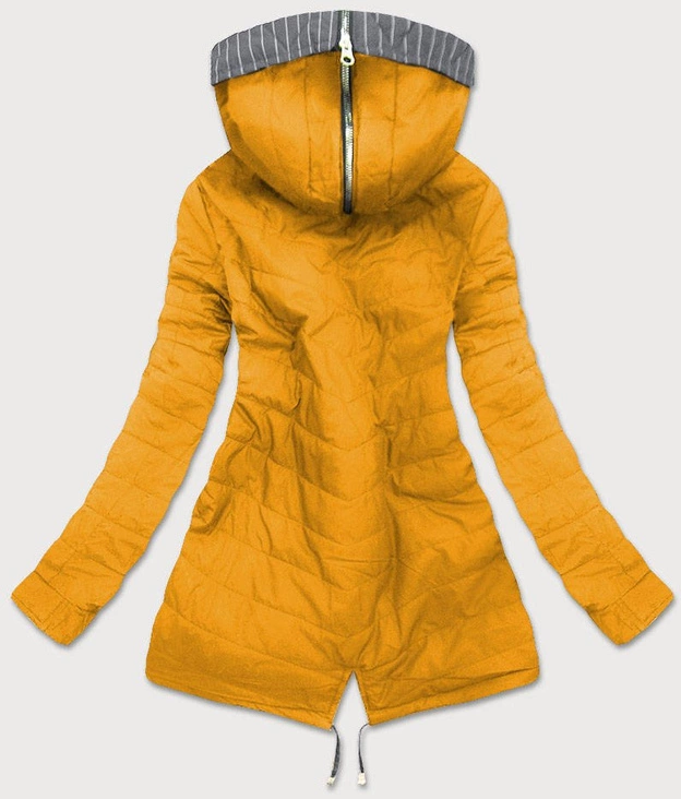 DWUSTRONNA KURTKA Z KAPTUREM W PASKI SZARO-ŻÓŁTA (W659)