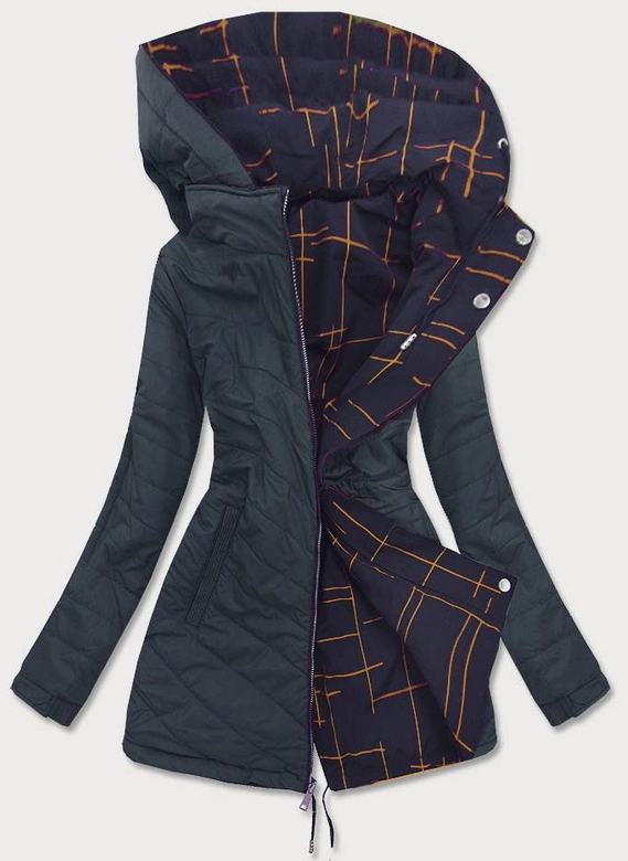 Dwustronna kurtka parka damska granatowo-żółta (w656big)