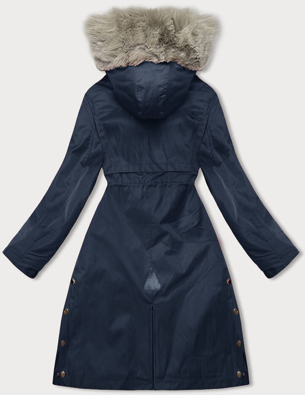 Damska parka z futerkiem granatowa (5M3180-215)