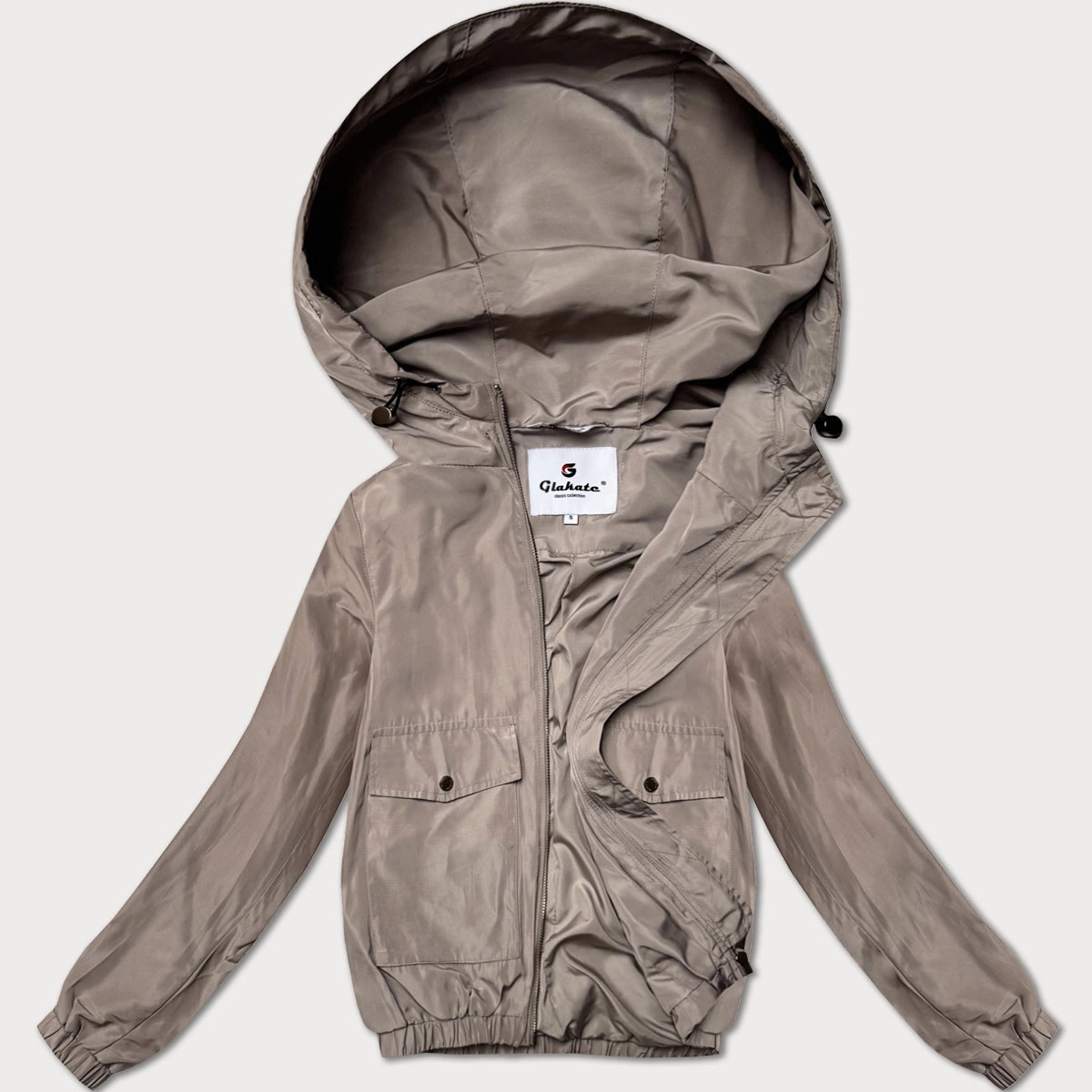 Cienka krótka kurtka damska na podszewce Glakate ciemny beż (LU98017#)