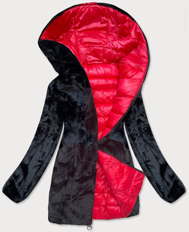 DWUSTRONNA KURTKA DAMSKA ZIMOWA CZERWONO-CZARNA (B9582-401)