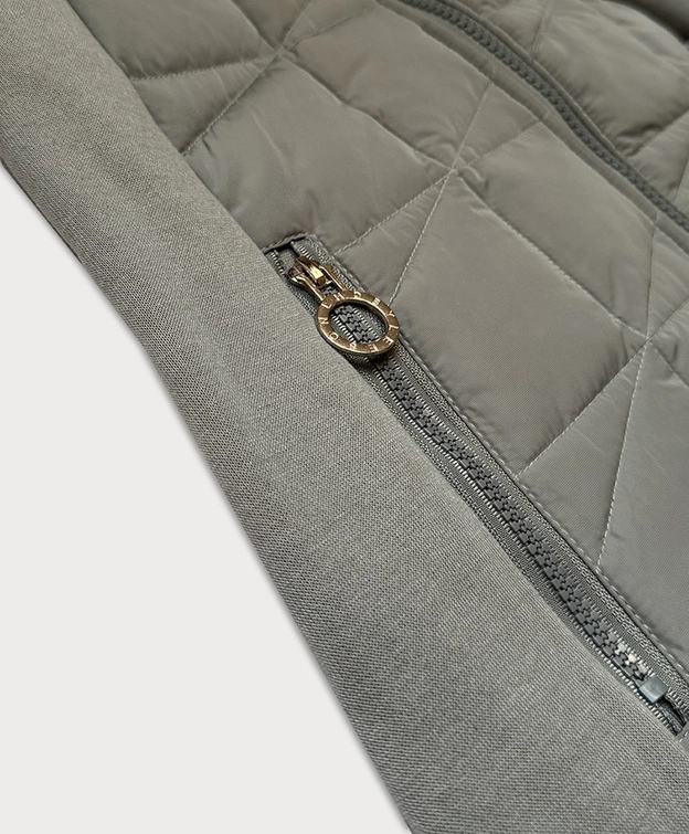 Rozpinana bluza damska z łączonych materiałów LHD szarozielona (AMG-165)