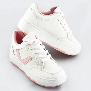 Sznurowane buty sportowe damskie biało-różowe (s070)