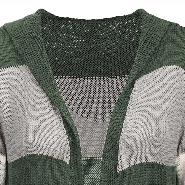 DŁUGI SWETER Z KAPTUREM KHAKI-SZARY (122ART)