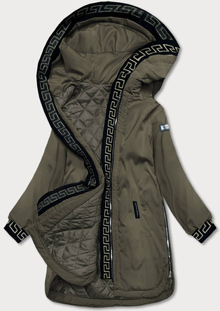Kurtka damska z ozdobną lamówką khaki (b8150-11)