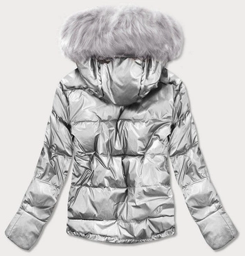 DWUSTRONNA METALICZNA KURTKA DAMSKA SREBRNO-CZARNA (GWW1908)