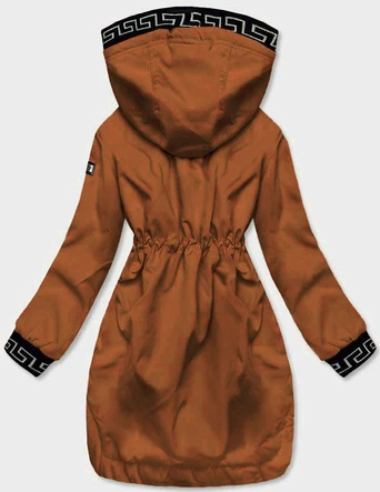 Cienka kurtka damska z ozdobną lamówką karmelowa (B8106-22)