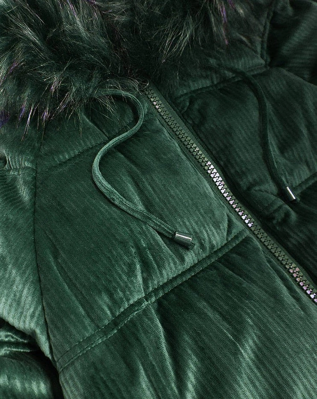 Sztruksowa damska kurtka z kapturem ciemnozielona (7696)