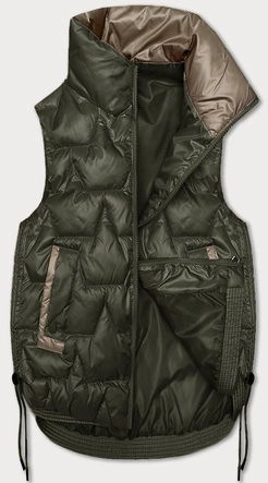 Krótki bezrękawnik damski ze ściąganymi bokami S'West khaki (B8358-11)