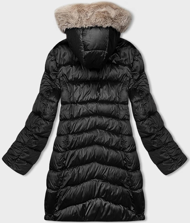 Zimowa dwustronna kurtka damska z kapturem czarny-beż (B8202-1046)