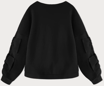 Ciepła bluza damska z kokardkami czarna (23999)