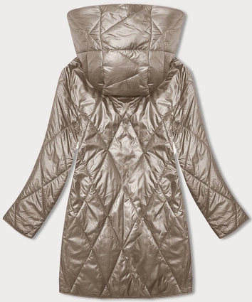 Damska kurtka z ozdobnym kapturem cappuccino (B8227-12)