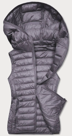 PIKOWANA KAMIZELKA DAMSKA Z KAPTUREM CIEMNOSZARA (13072-105)