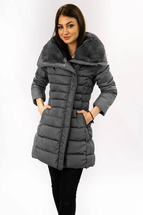 DŁUGA KURTKA DAMSKA ZIMOWA Z KAPTUREM GRAFITOWA (B1068-30)