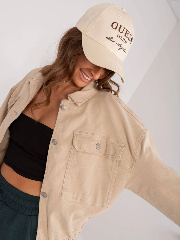 Jeansowa damska kurtka oversize beżowa (F3968)