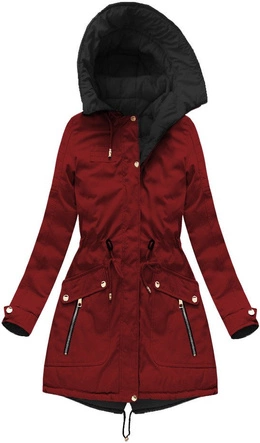 DWUSTRONNA DAMSKA KURTKA ZIMOWA Z KAPTUREM BORDOWO-CZARNA (W632)